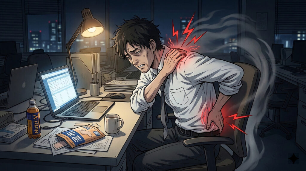 運動不足と血流低下：肩こり・腰痛・姿勢の崩れが慢性的な疲労を固定化