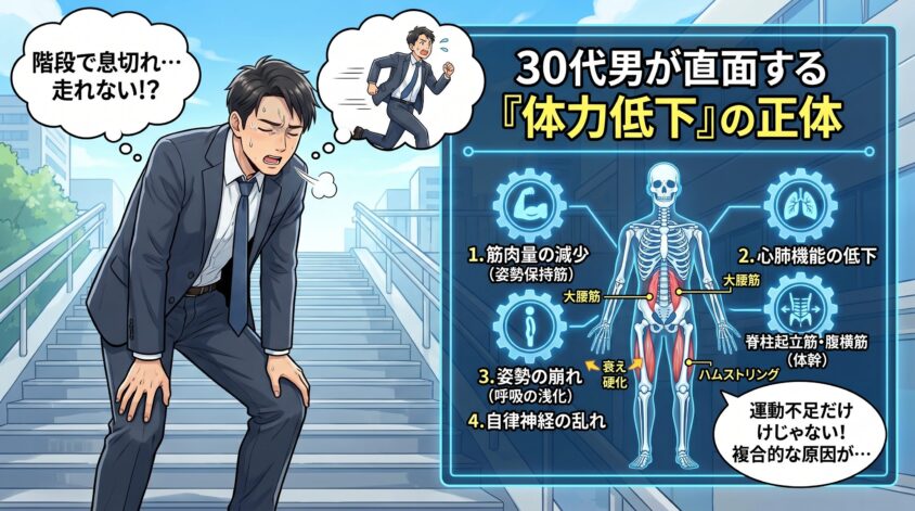 階段で息が切れる、走れない — 30代男が直面する"体力低下"の正体