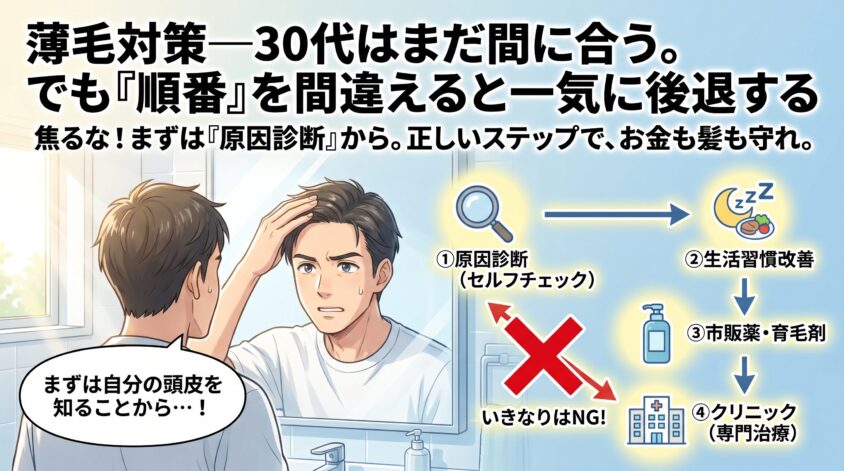 薄毛対策—30代はまだ間に合う。でも「順番」を間違えると一気に後退する