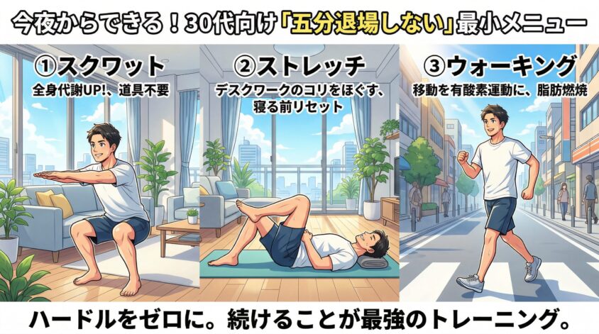 今夜からできる！30代向け「5分退場しない」最小メニュー