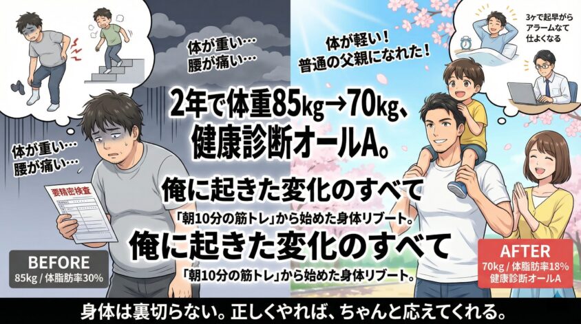 2年で体重85kg→70kg、健康診断オールA。俺に起きた変化のすべて