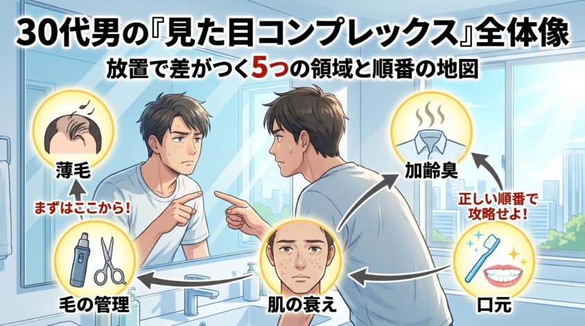 30代男の「見た目コンプレックス」全体像—放置で差がつく5つの領域と順番の地図