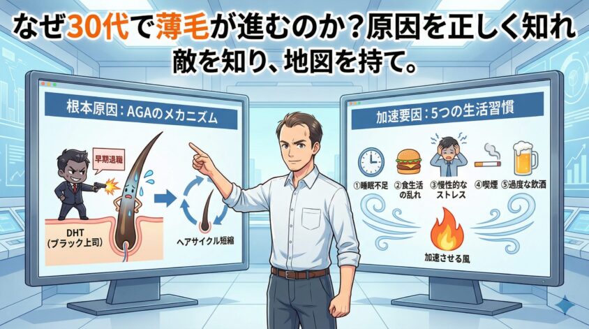 なぜ30代で薄毛が進むのか?原因を正しく知れ